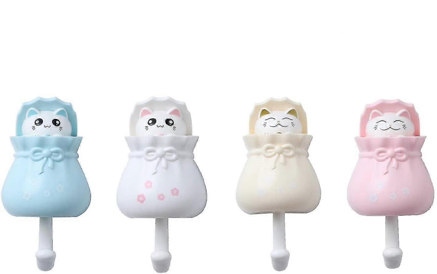 Adhesive Wall Hooks Coat Hooks Wall Mounted Hooks Decor Cat 4 Pcs