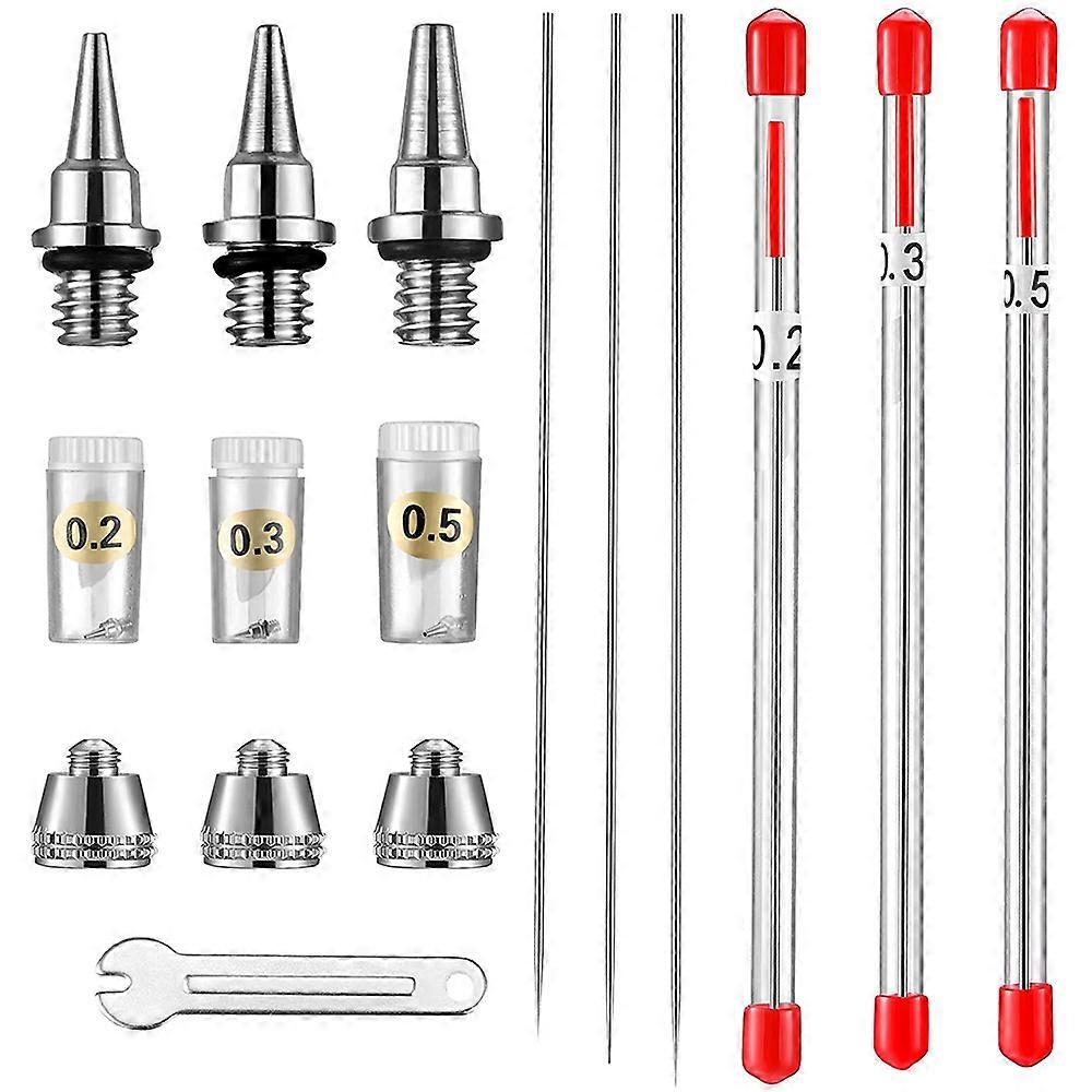 10 Pieces Airbrush Nozzle Needle Nozzle Cap Kit with Wrench Airbrush Replacement Parts for Airbrush
