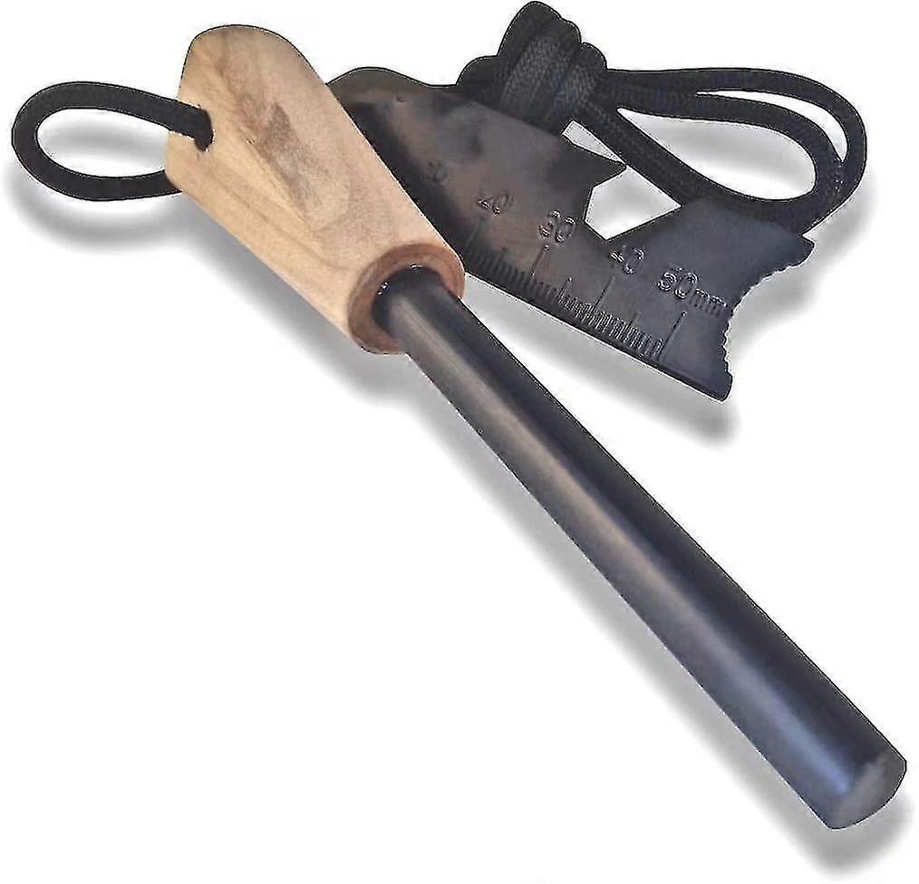 النار كاتب سميكة Bushcraft النار الصلب مع مقبض الخشب المصنوع يدويا 12,000-20,000 يضرب التقليدية البقاء على قيد الحياة فيرو رود | حبل الرقبة (بني)