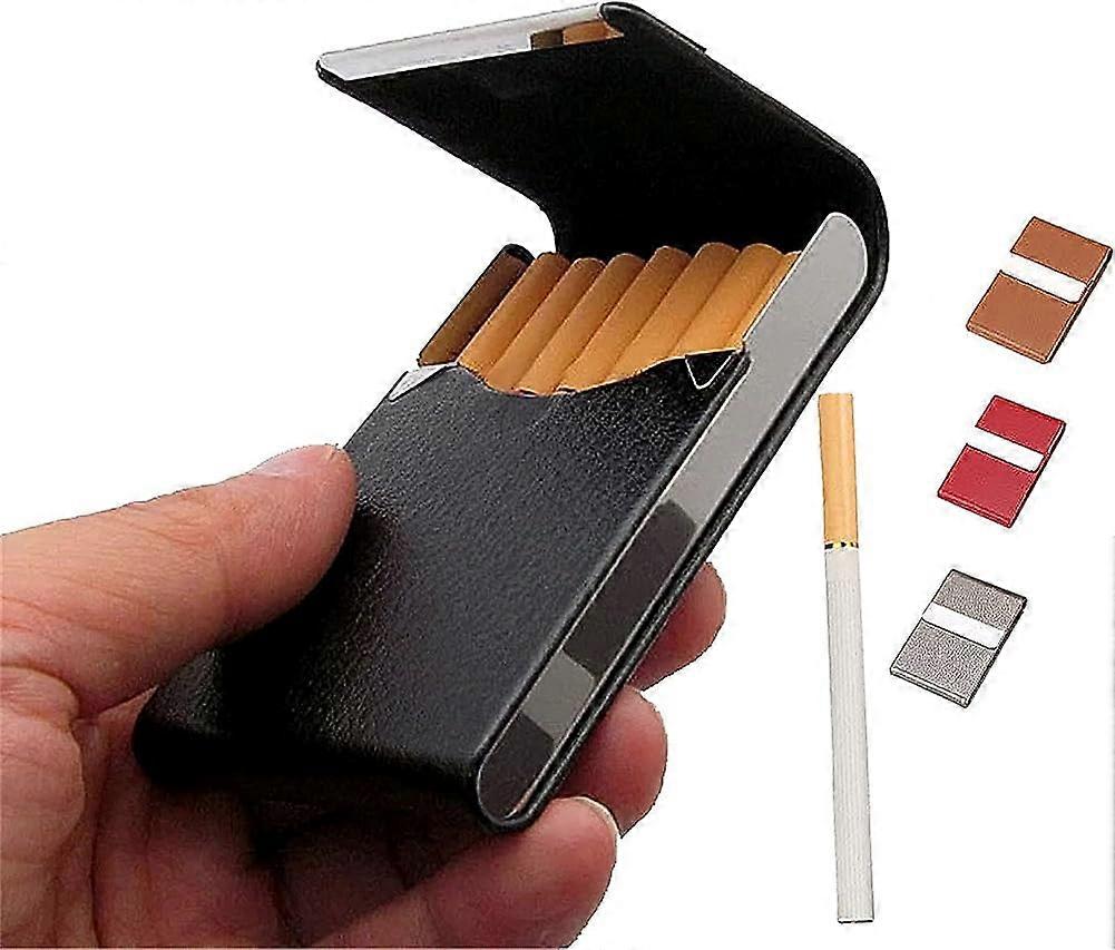 Leather Stainless Steel Cigarette Case Box - Regular Size Cigarette Pouch Holder
