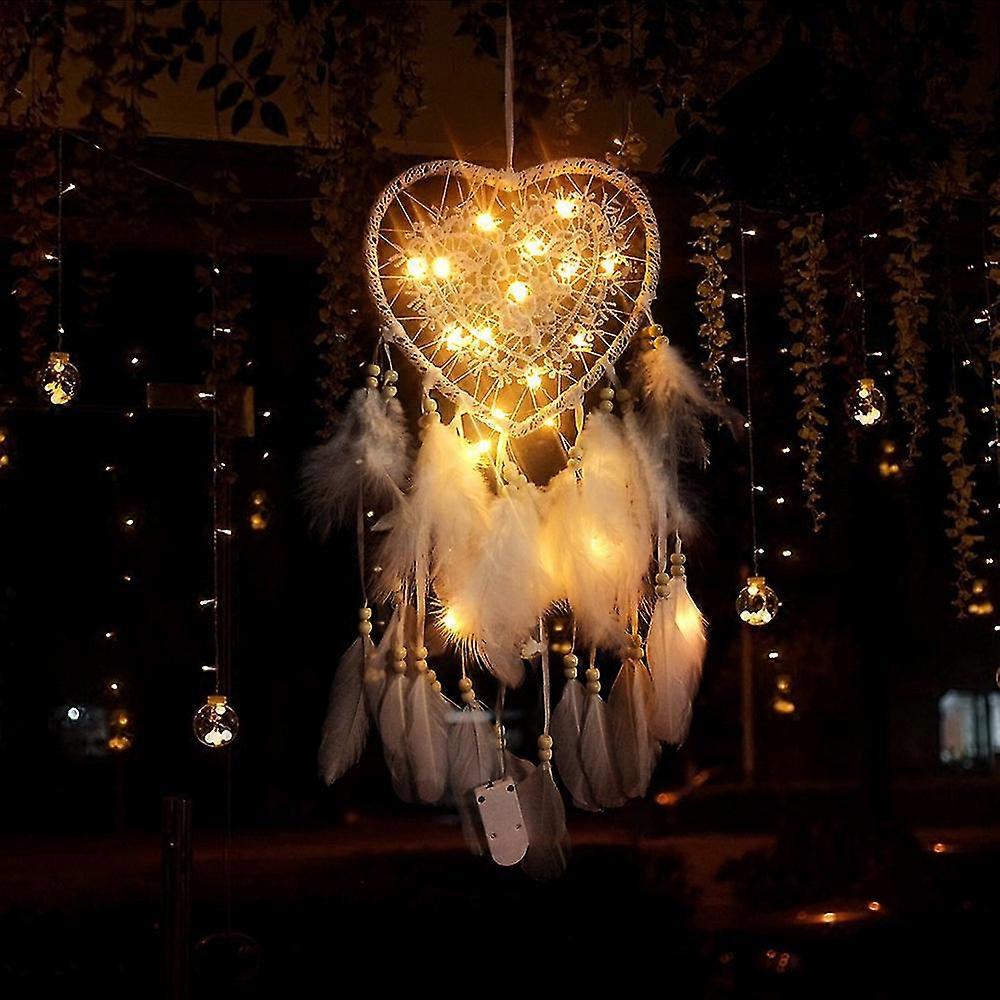 LED Dream Catchers Handmade, Boho Traditional Circular Net for Wall Hanging