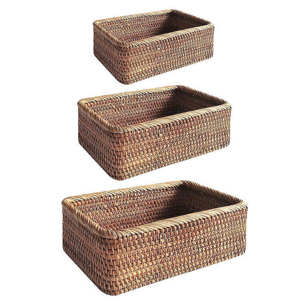 Handmade Rectangular Weaving Rattan Wicker Basket Fruit Tray Bread Hand-knitted Case Simple Portable Picnic Storage Box