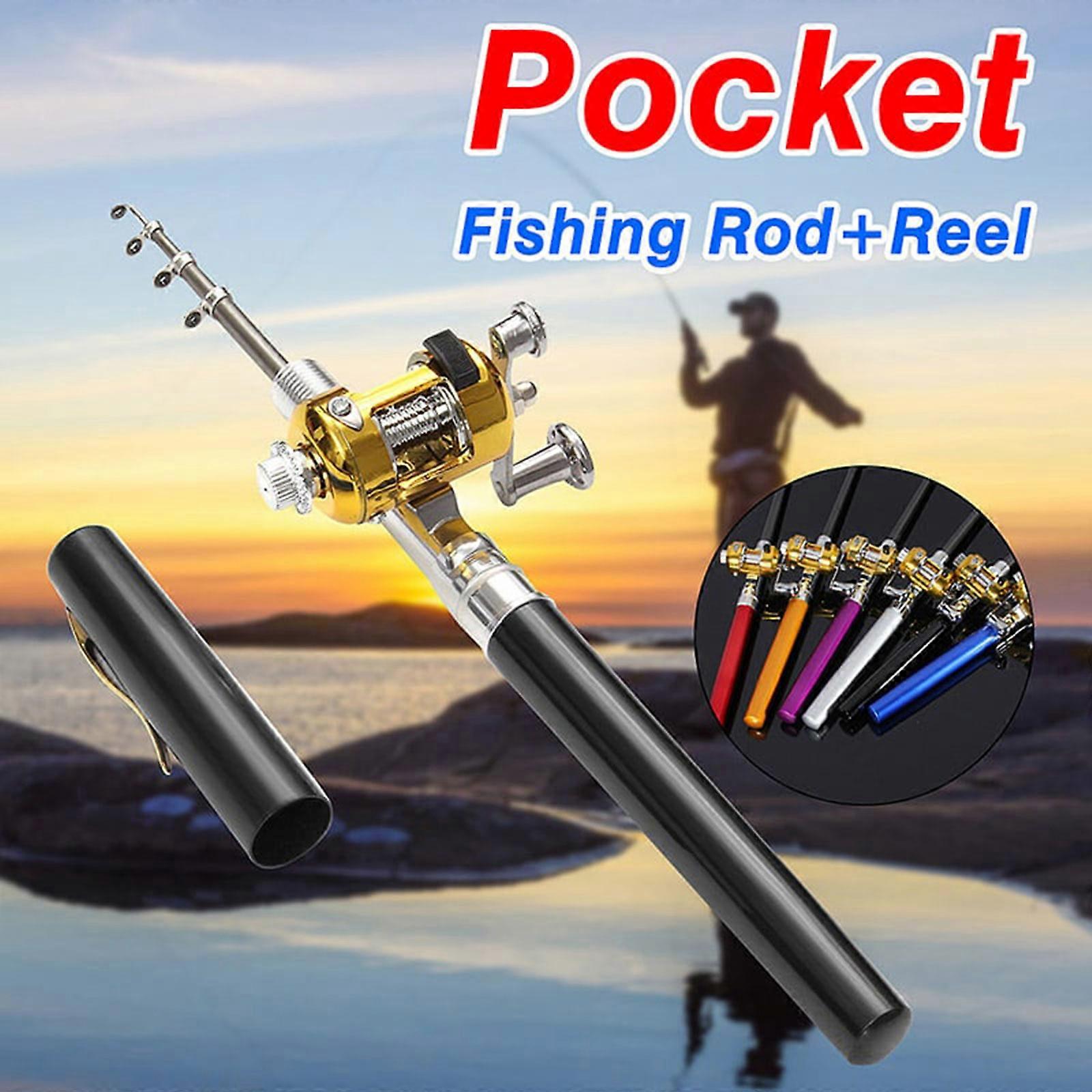 Mini bærbar lomme fiskepen form aluminiumslegering fiskestangstang hjul NY foldbar havkat enhed