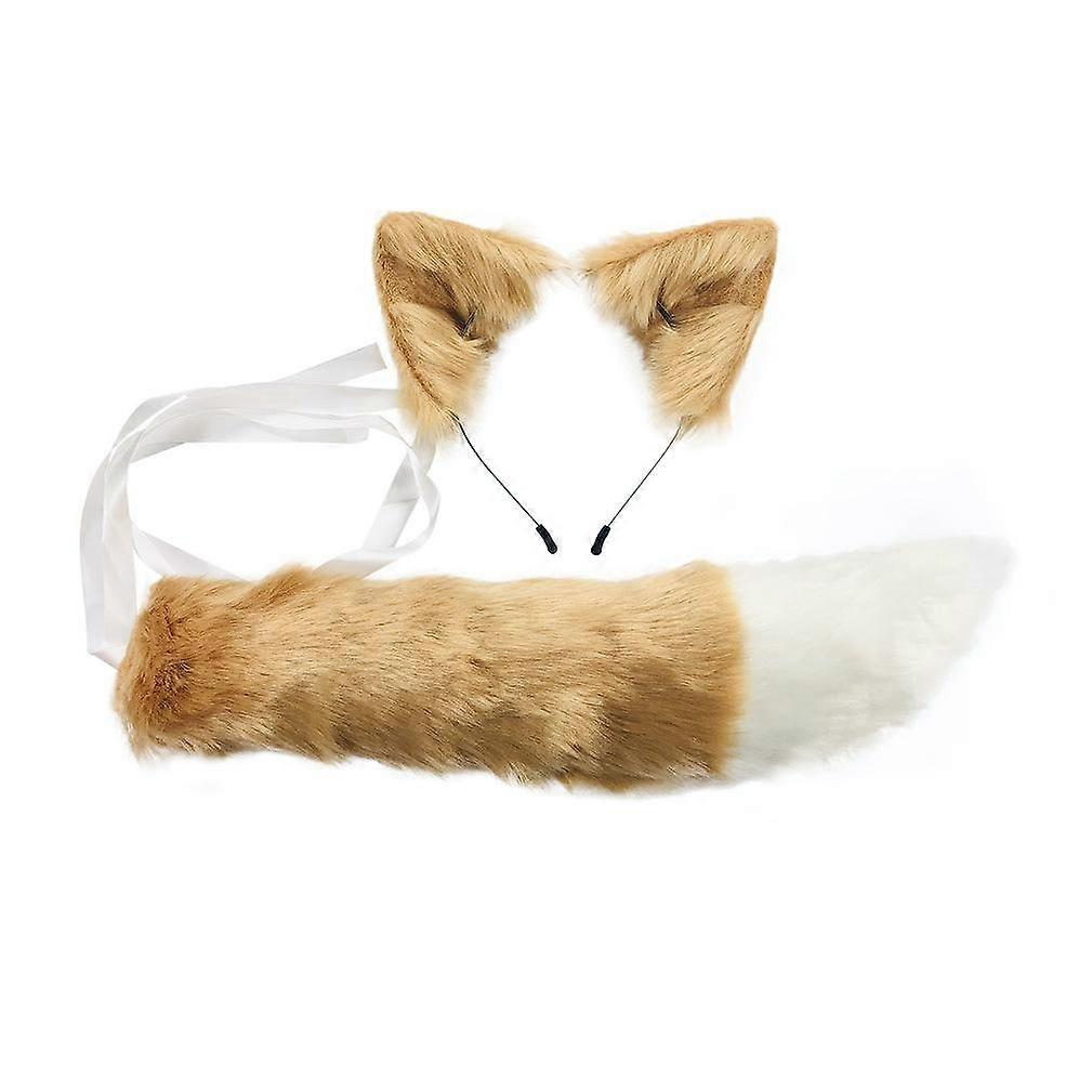 2pcs Halloween Artificial Fox Tail and Ear Plush Faux Fur Tail Cosplay Props for Carnival