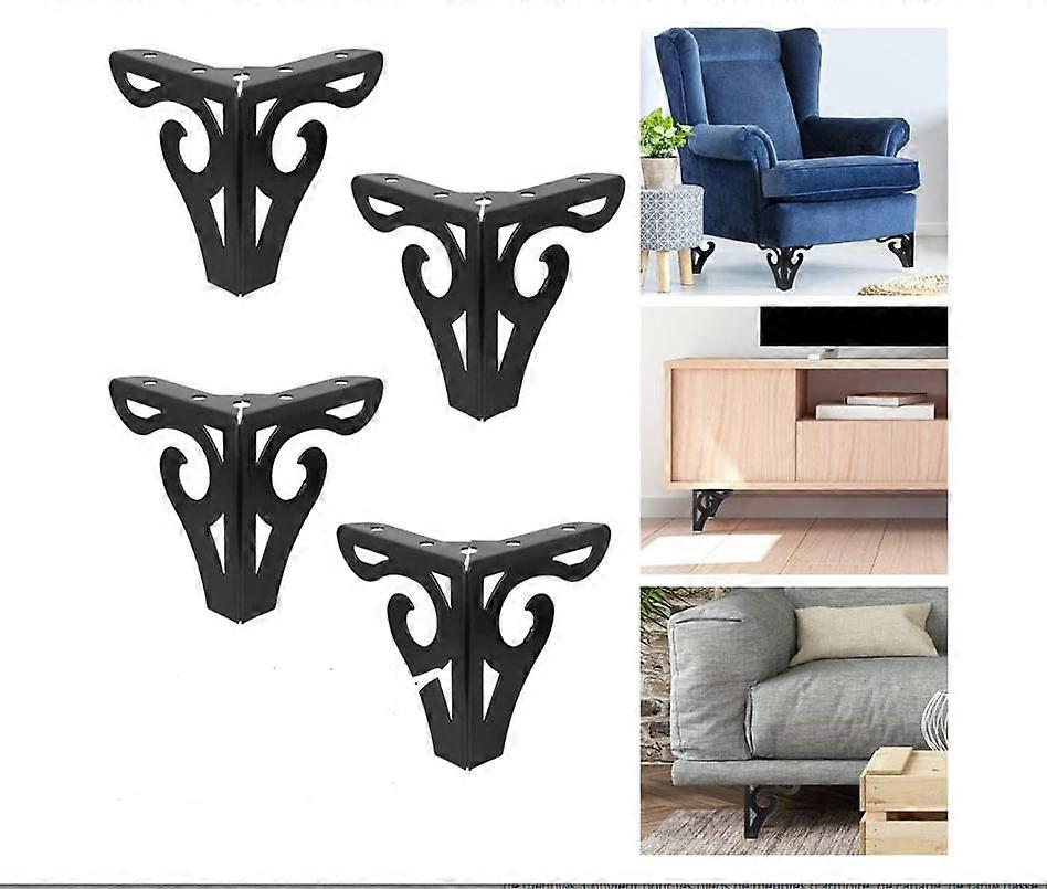 Set of 4 black metal table legs (10cm high) for modern furniture sofa legs replacement triangular table legs with screws for DIY projects, sofas, tabl