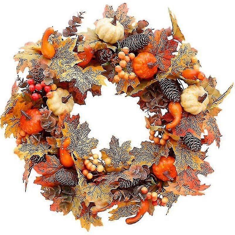 Artificial Fall Wreath With Pumpkin Bell And Berries For Halloween