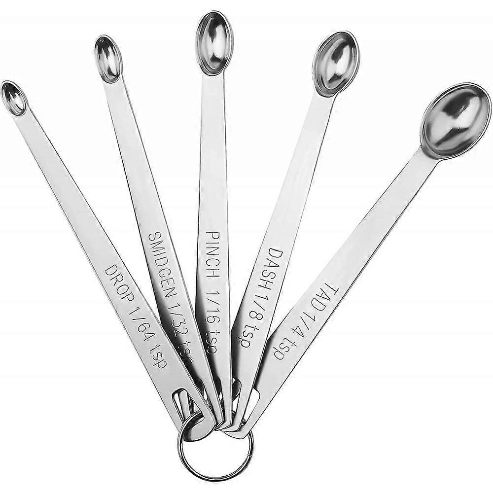 5 Mini Measuring Spoons With 1 Ring,1/64,1/32,1/16,1/8,1/4 QHR