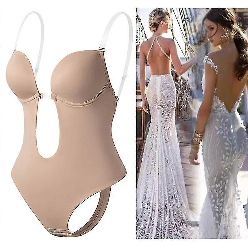 Women Body Shaper Slips Backless Bra Waist Trainer U Plunge Underdress Shapewear