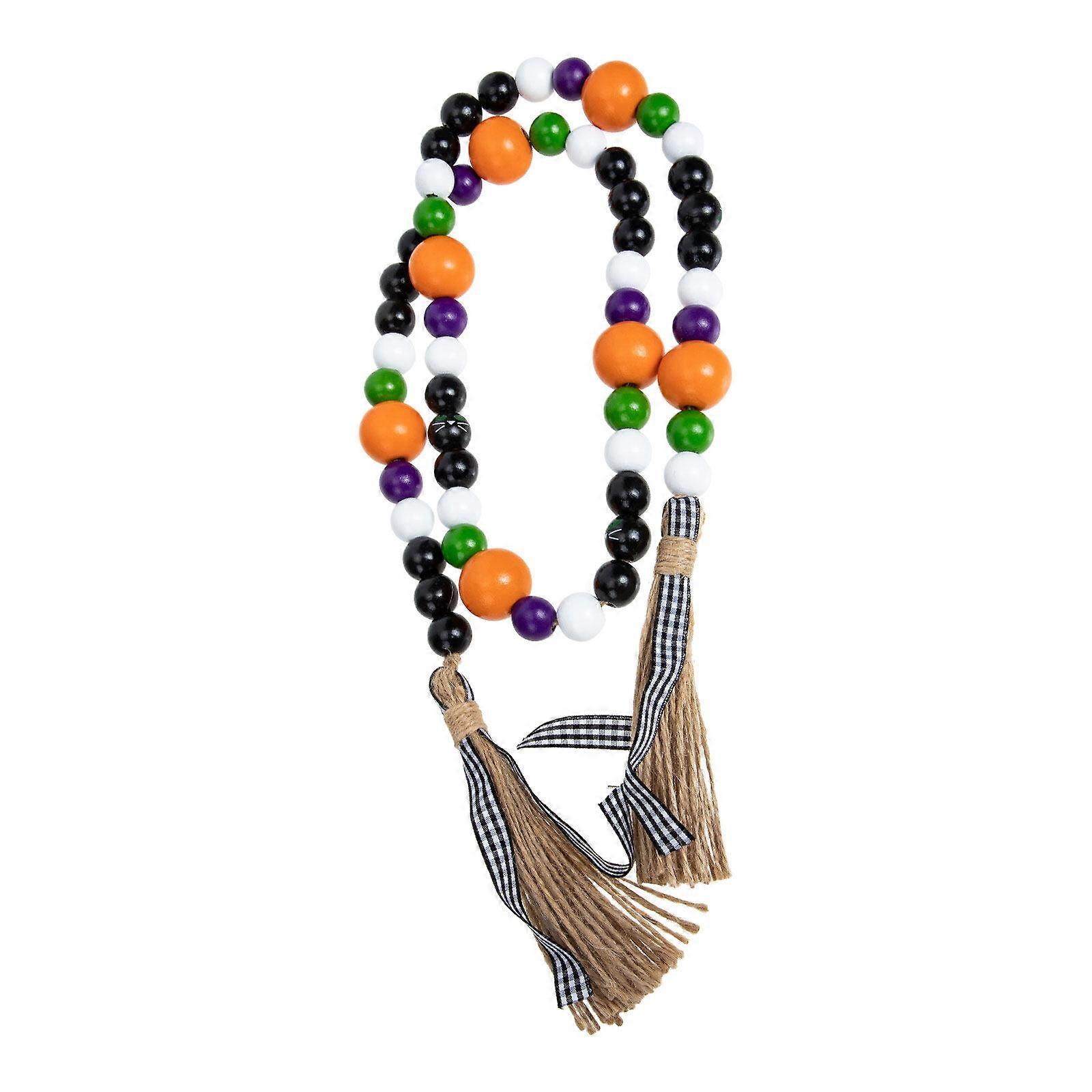 Halloween Beaded String Decor Beads String Ornament Wood Beads String with Tassel