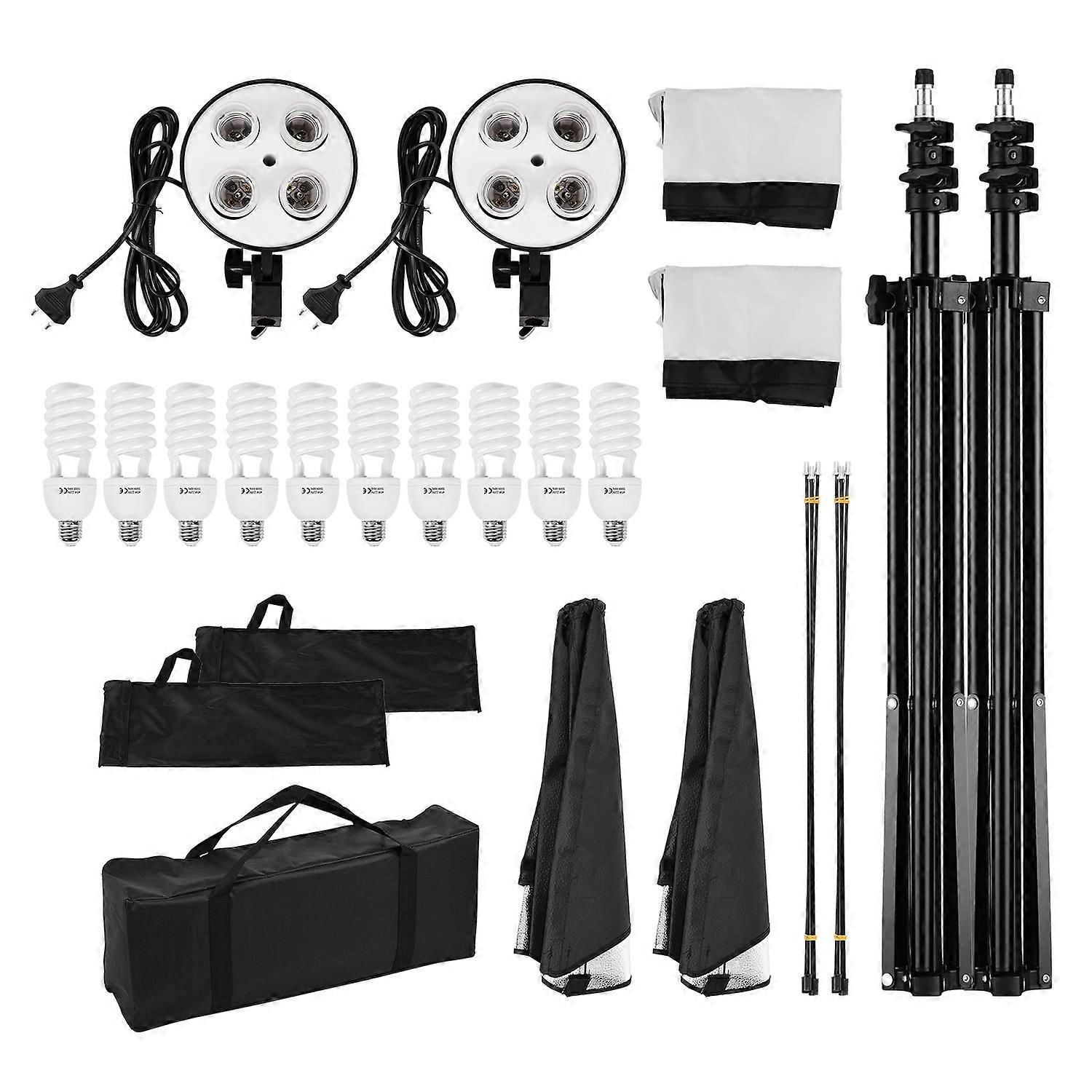 Professional Studio Photography Light Kit With 50 * 70cm Softboxes 4-in-1 Light Socket 45W Light Bulbs Light Stand Carry Bag