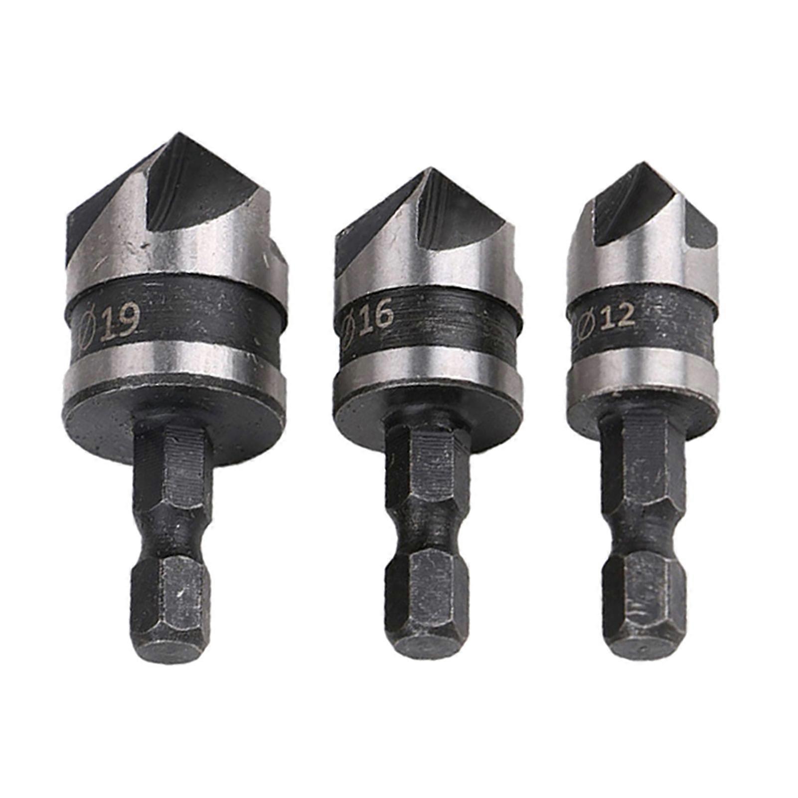 3Pcs Drill Bits 90 Degree 1/4 Hexagonal Handle Carbon Steel Chamfer Wood Work Hole Drill Bit for Board