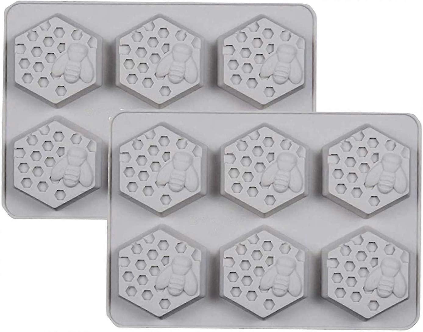 6-Hole Bee and Honeycomb Pattern Soap Silicone Molds - Set of 2, Easy Release, Flexible and Durable, Ideal for Homemade Soap Making