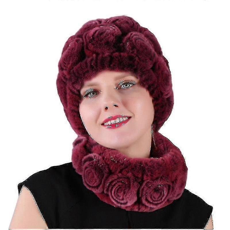 A Hat And A Round Women's Rabbit Fur Hat2 Piece Set