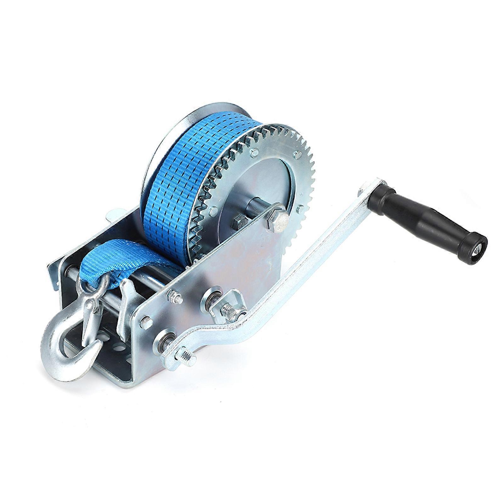 Manual Strong Winch W/32.8ft Belt 3500 Pounds Load Capacity ATV Marine Trailer Tool Blue
