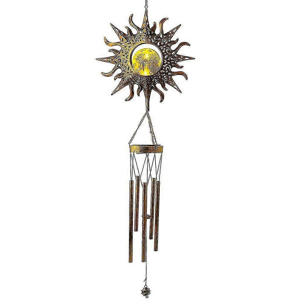 風鈴 太陽 太陽 クラックル ガラス玉 風鈴 庭 月明かり 影を落とす 庭 装飾 レトロ 銅 風鐘 深いトーン ソフトミュージック