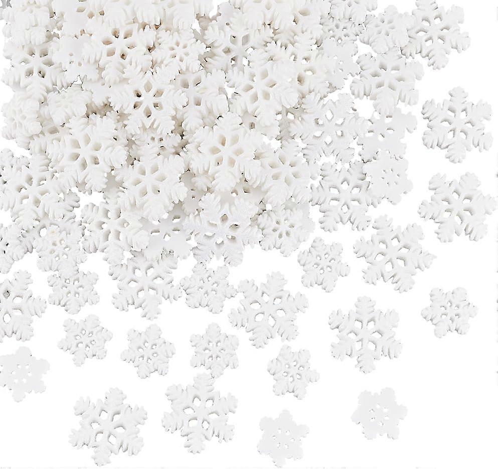 100Pcs 2 Size Snowflake Resin Cabochons White Snowflake with Glitter Resin Small Snowflake Ornaments Snow Shaped Craft Decoration for Scrapbooking Win