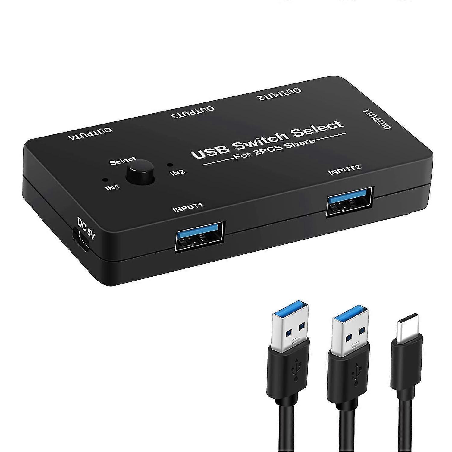 2 Computer Sharing 4 Usb Devices, Usb Kvm Switcher Selector With One Button Swapping, 4 Port Usb2.