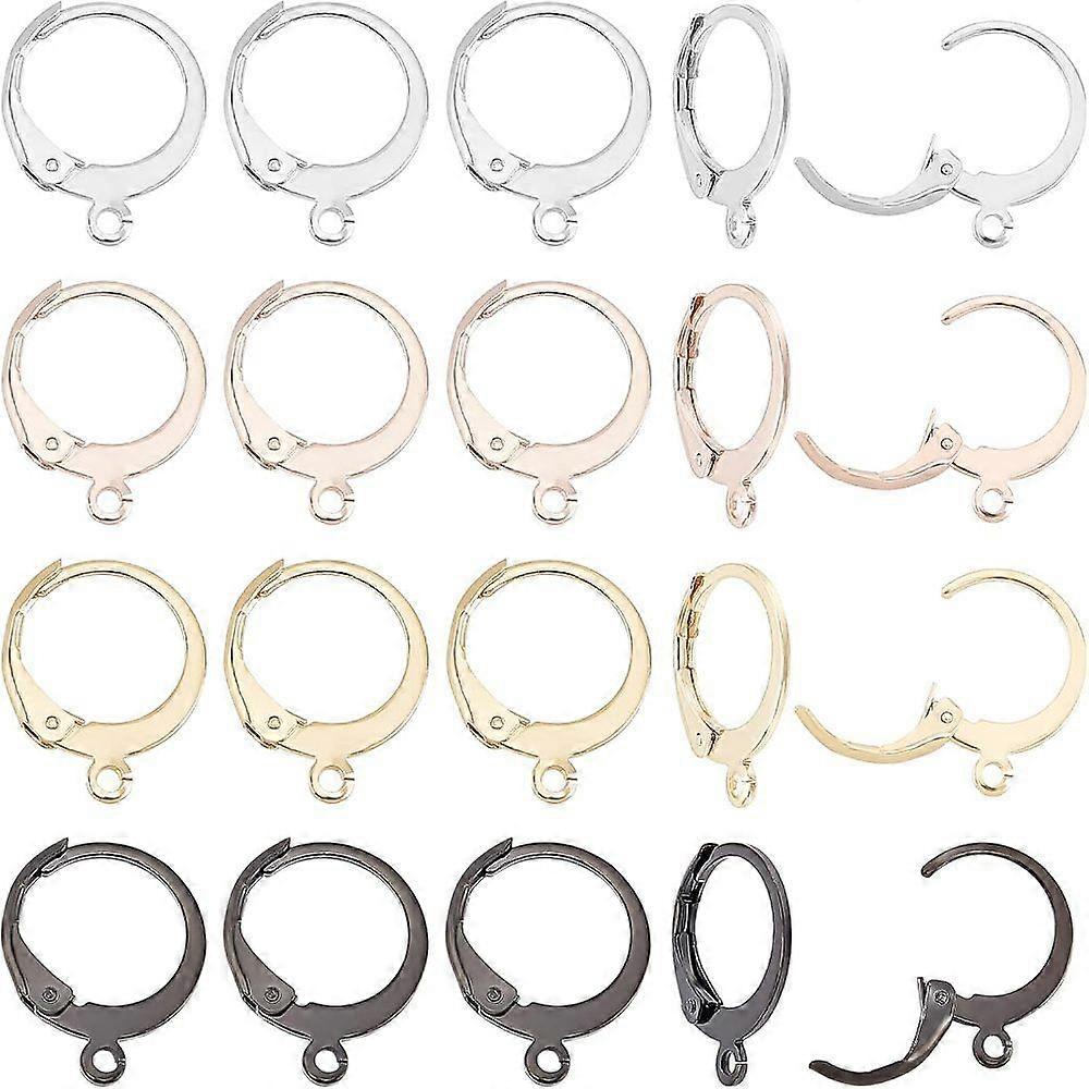 40Pcs 4 Colors 304 Stainless Steel Leverback Earring Findings with Loop Mixed Color 14.5x12x2mm Hole: 1.2mm Pin: 1x0.8mm 10pcs/color