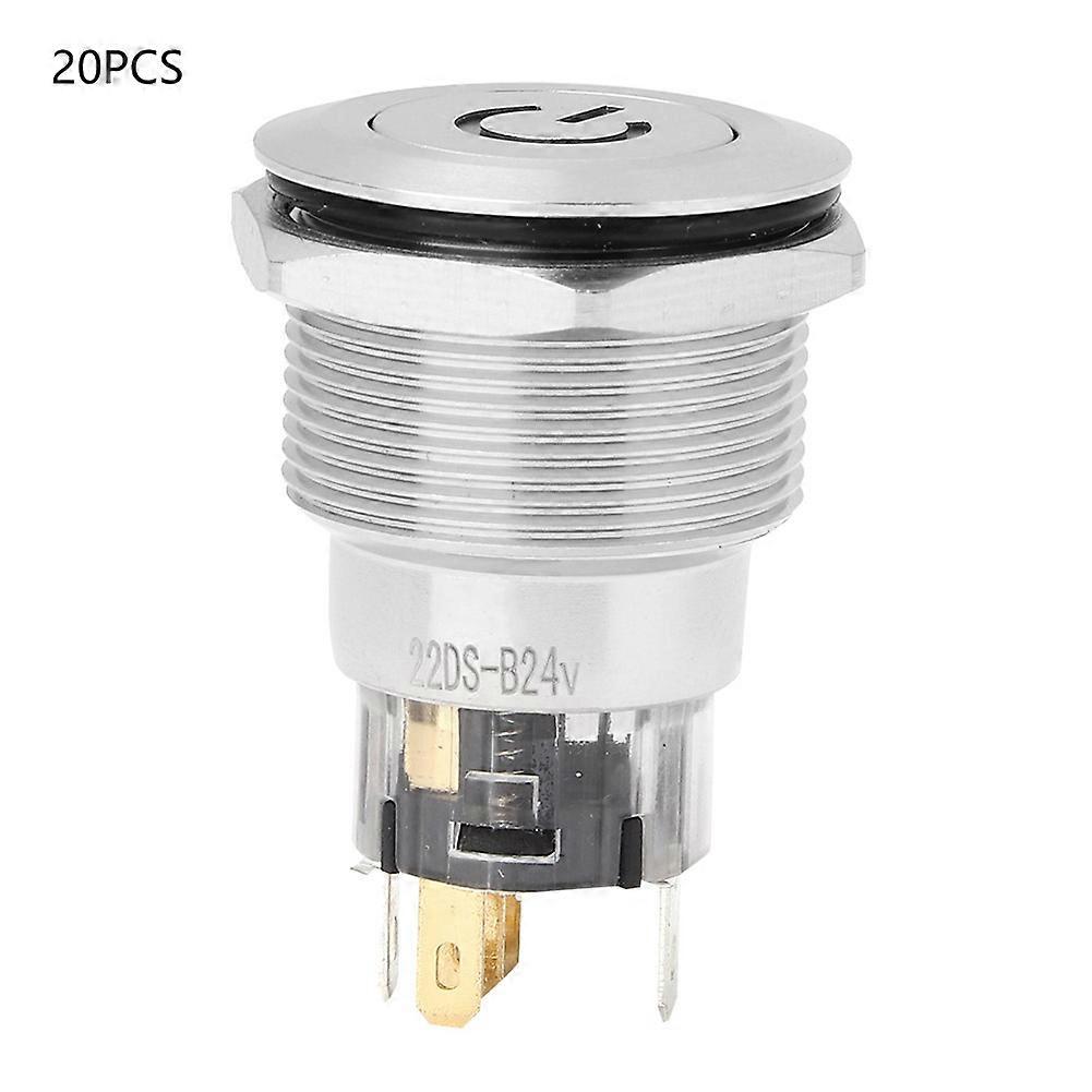 20Pcs Self-locking Flat Head with Power Supply Label Stainless Steel Button Switch(blue)