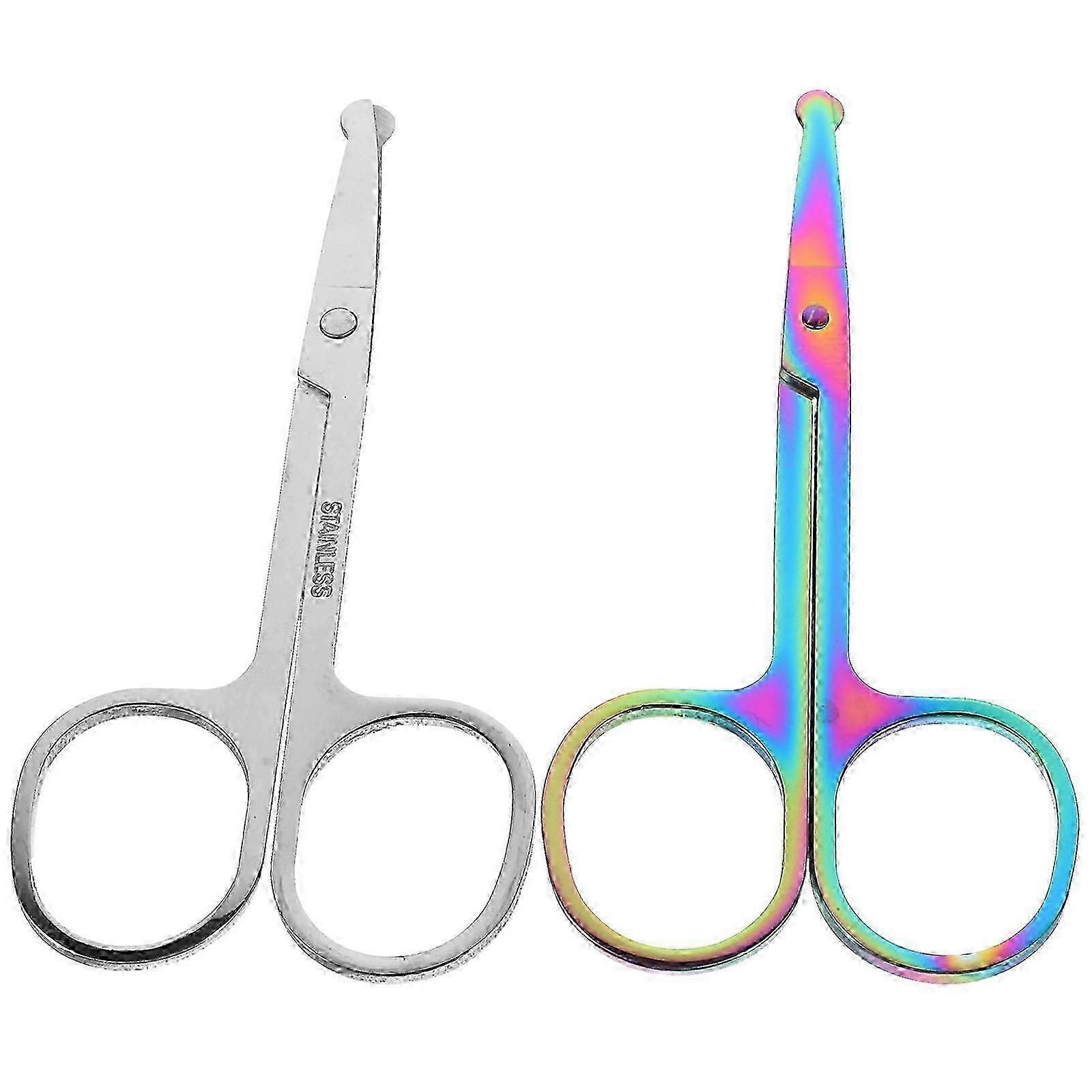 2Pcs Round Tip Nose Hair Scissors Beard Shear Nose Hair Trimming Tools for Home Random Style