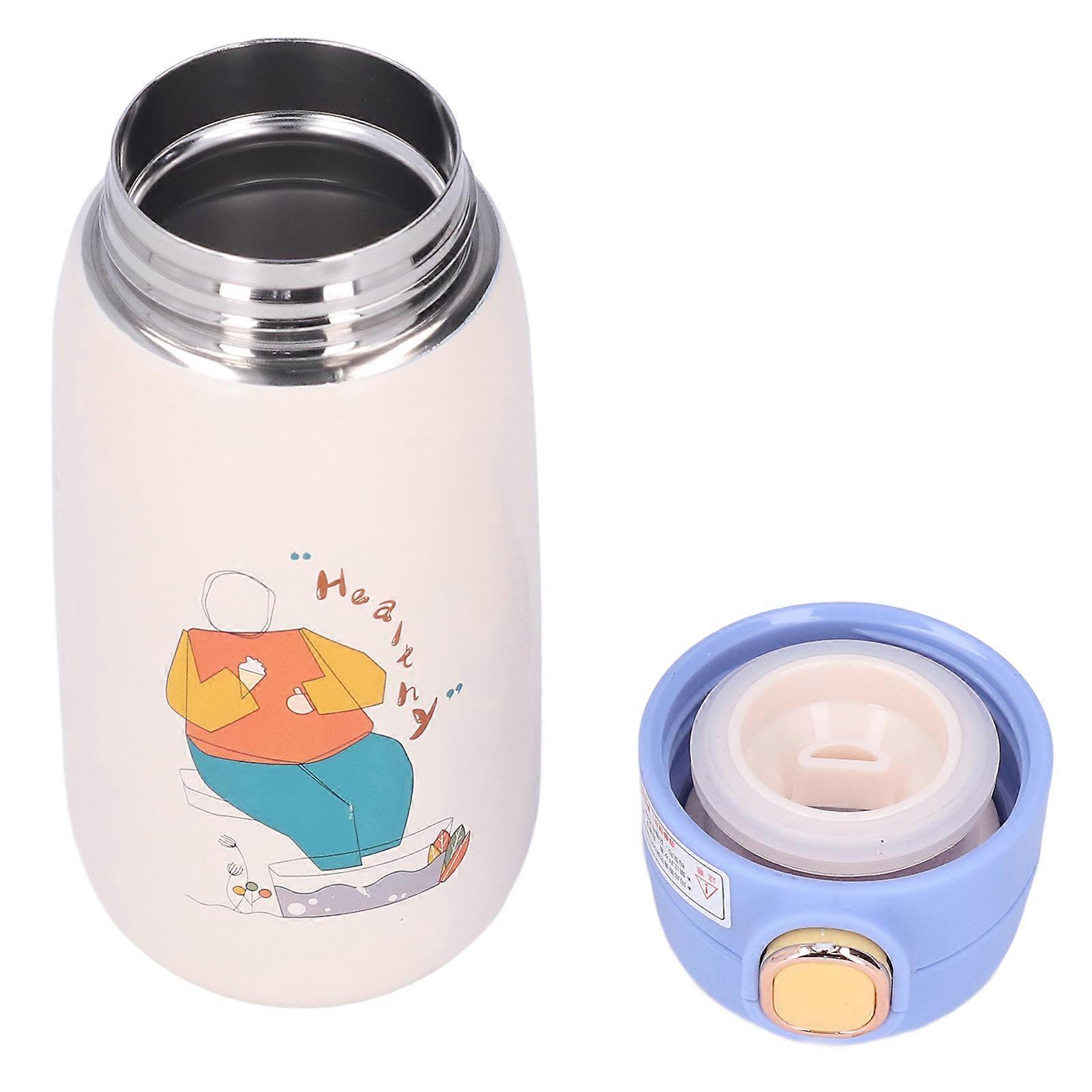 Stainless Steel Water Bottle Children Travel Portable Cute Cartoon Pattern Vacuum Flask Gift 420mlBlue