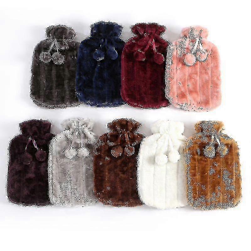 Luonnonkuminen kuumavesipullo - iso 2L tekoturkisfleeceneulotulla päällisellä