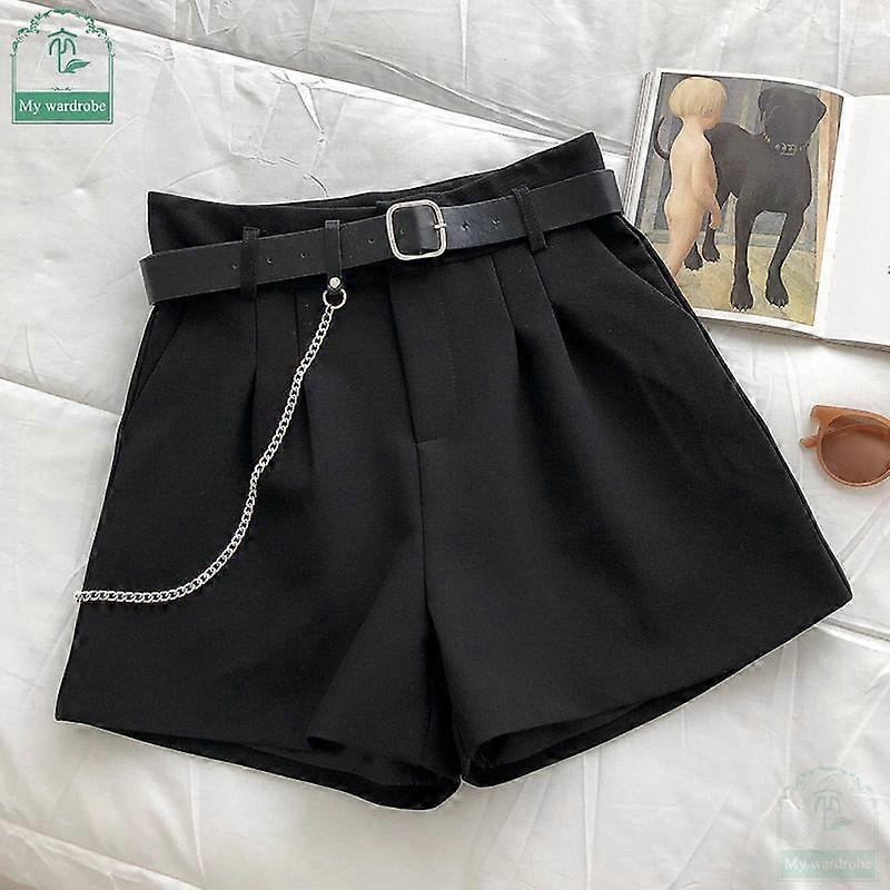 Casual Comfortable Elegant Shorts With Belt Women's Slim Wide Leg A-line Shorts
