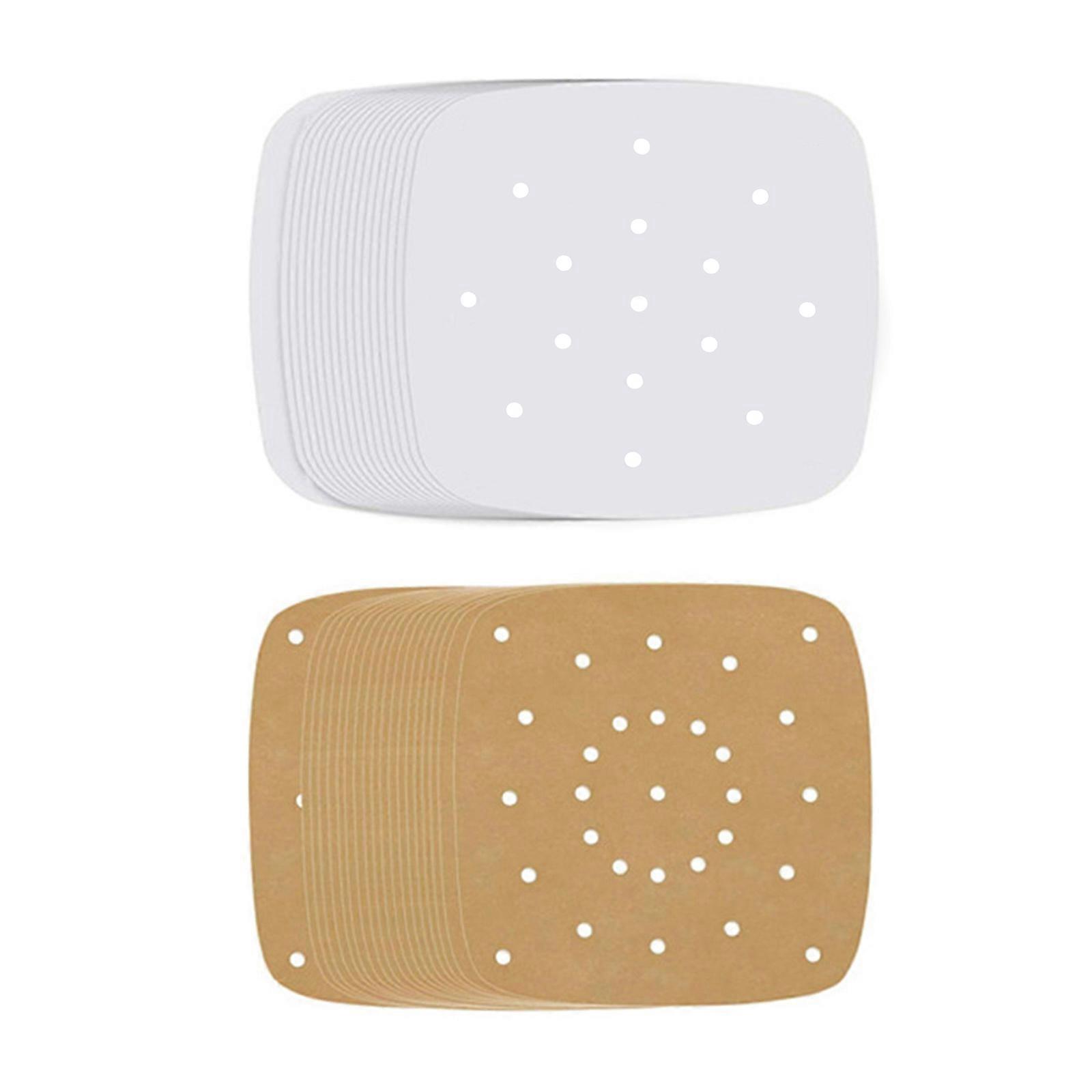 200 PCS Perforated Parchment Paper, Square Air Fryer Paper-Liners for Streamer Easy to Use Super Cost-effective Durable Wood color