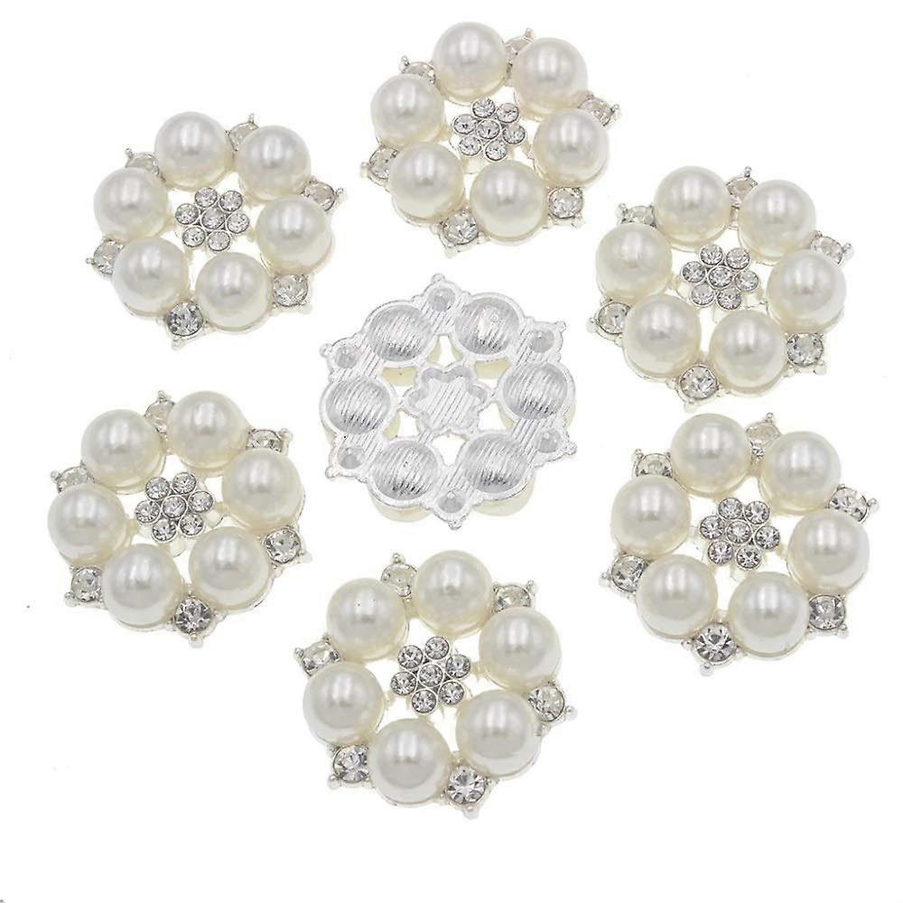 10 Pcs Round Pearl and Diamante Clusters Rhinestone Embellishments for Wedding Crafts, DIY Decorations, 12mm Size, White Color