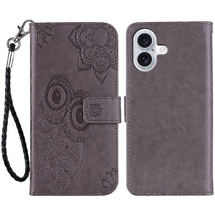 Compatible For iPhone 16 Plus Case Owl Flower Imprinted Leather Cover Wallet with Strap