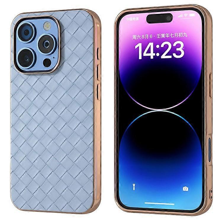Compatible For iPhone 16 Pro Max Case Woven Texture Electroplating Edge Leather Coated PC+TPU Phone Cover