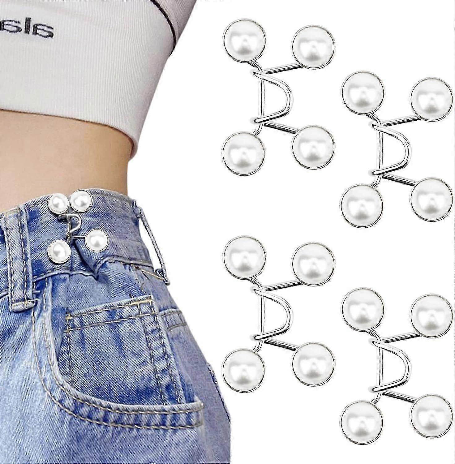 4 Sets Jeans Waist Tightener - Detachable Pant Buttons Pins (Various Styles)