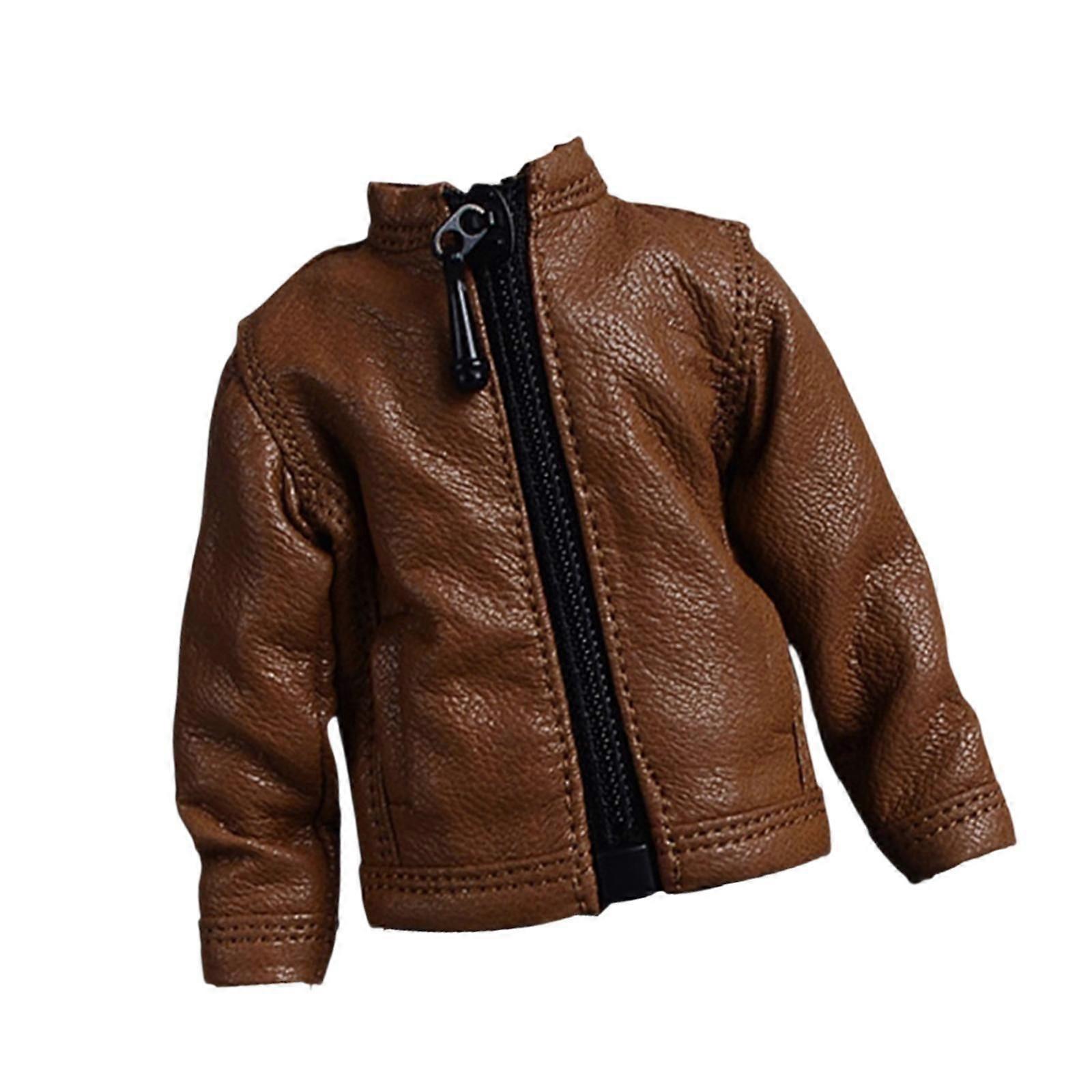Mode 1/12 PU-läderjacka Miniatyrkläder för 6" Actionfigurer Tillbehör Brun
