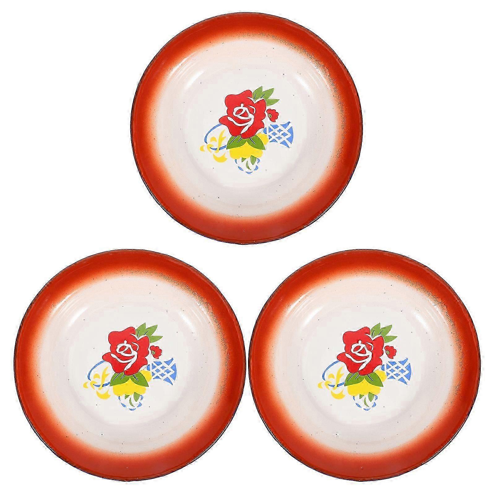 3pcs Vintage Enamel Plate Multifunctional Fruit Plate Food Container Tableware Random Pattern