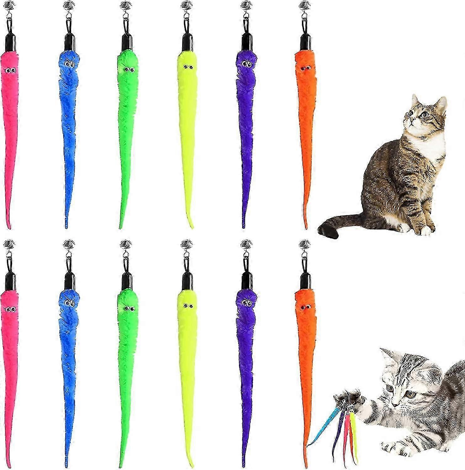 12pcs Cat Worm Toy,cat Toy Wand Replacement, Interactive Cat Wand Replacement Cat Wand Refill Attach
