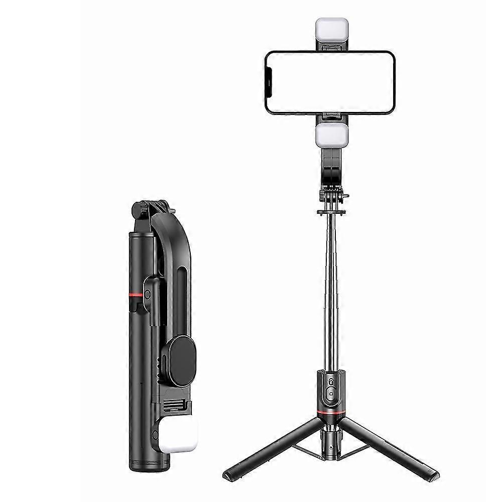 Perche à selfie sans fil avec deux lumières de remplissage à intensité variable, trépied extensible et support de téléphone - Portable (L13d)