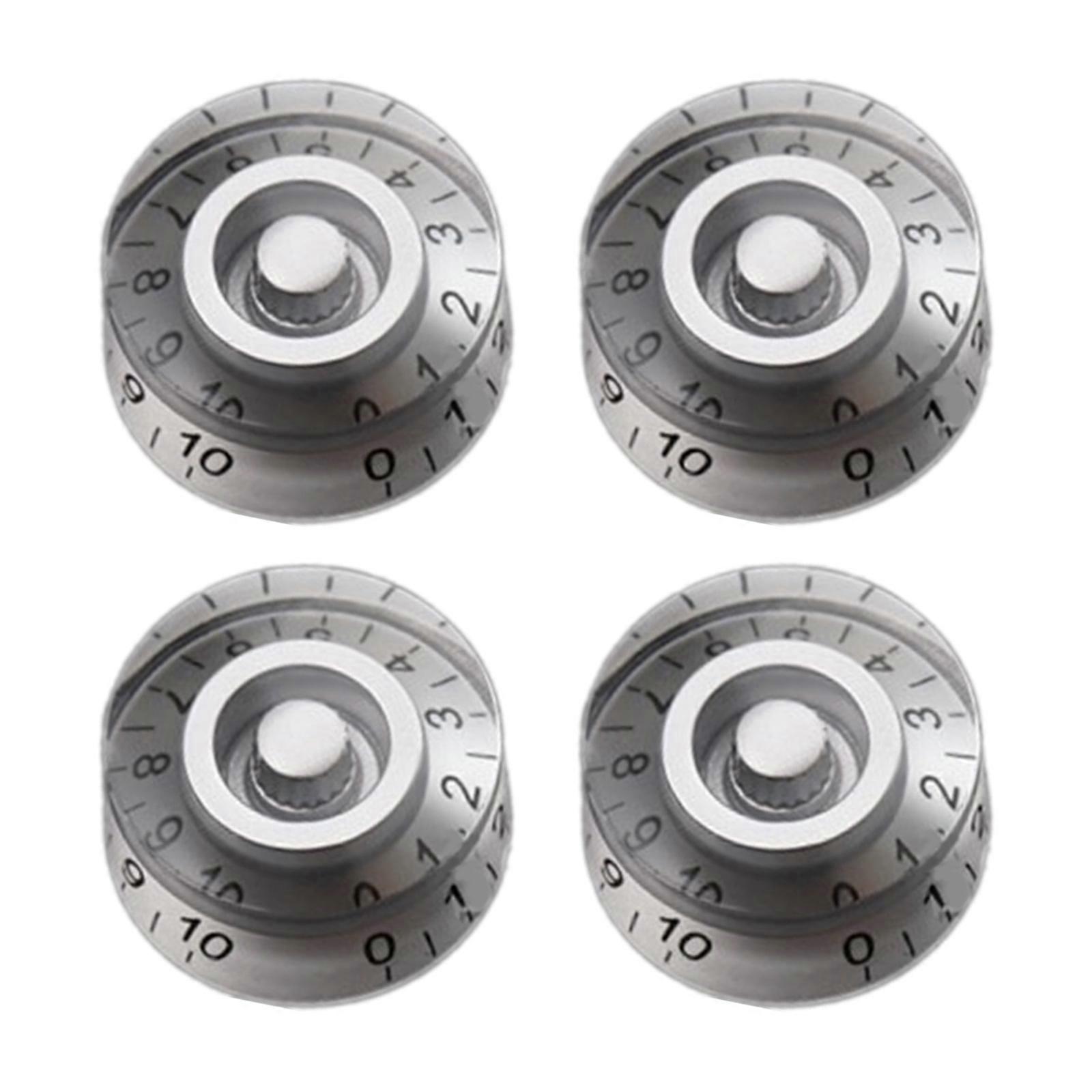 4Pcs Bass Knobs Guitar Jazzes Bass Knobs Potentiometer Turning Knobs Bass Effect Button Control Knobs Replacement Set  silver black letteri