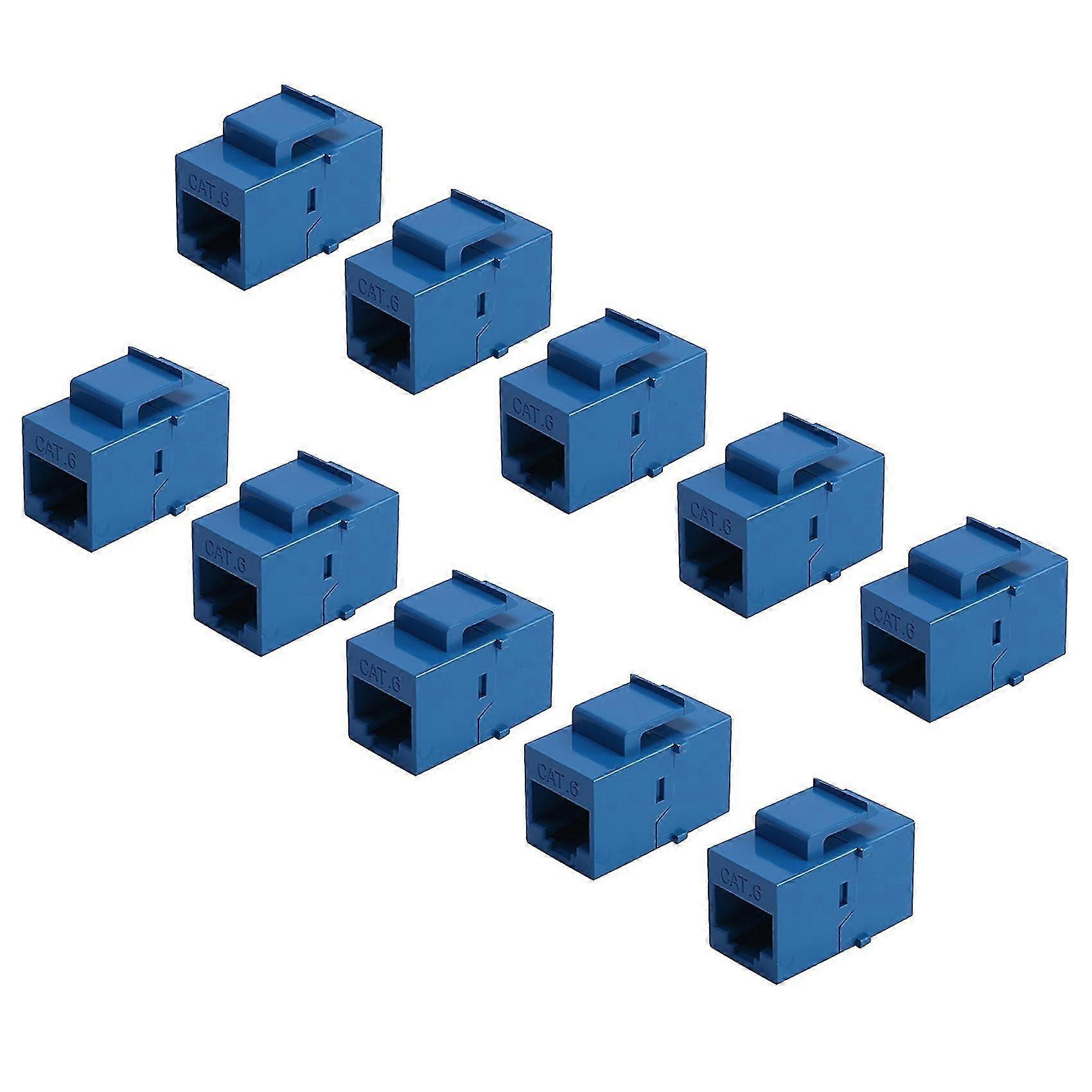 10Pcs RJ45 Connector Cat6 Extension Coupler Ethernet Network LAN 6 Coupler Jacks Extend Adapter,Blu