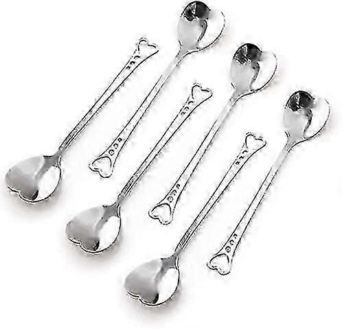 Set di 6 cucchiaini da tè in acciaio inossidabile a forma di cuore, grazioso cucchiaino da caffè espresso