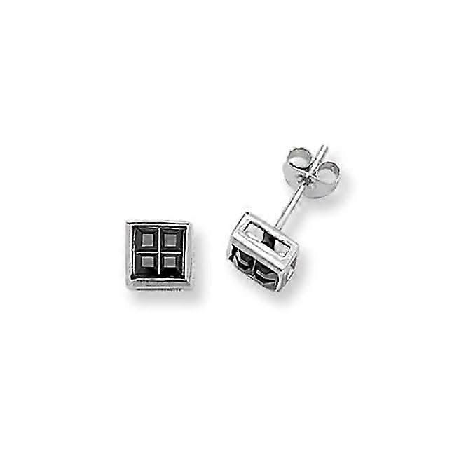 Acotis Silver Stud Earrings Square Black Zirconia G5295BK