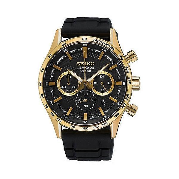 Seiko Chronograph Ssb446p1 Quartz Men's Watch - Black Dial, Gold-tone Case, Silicone Strap