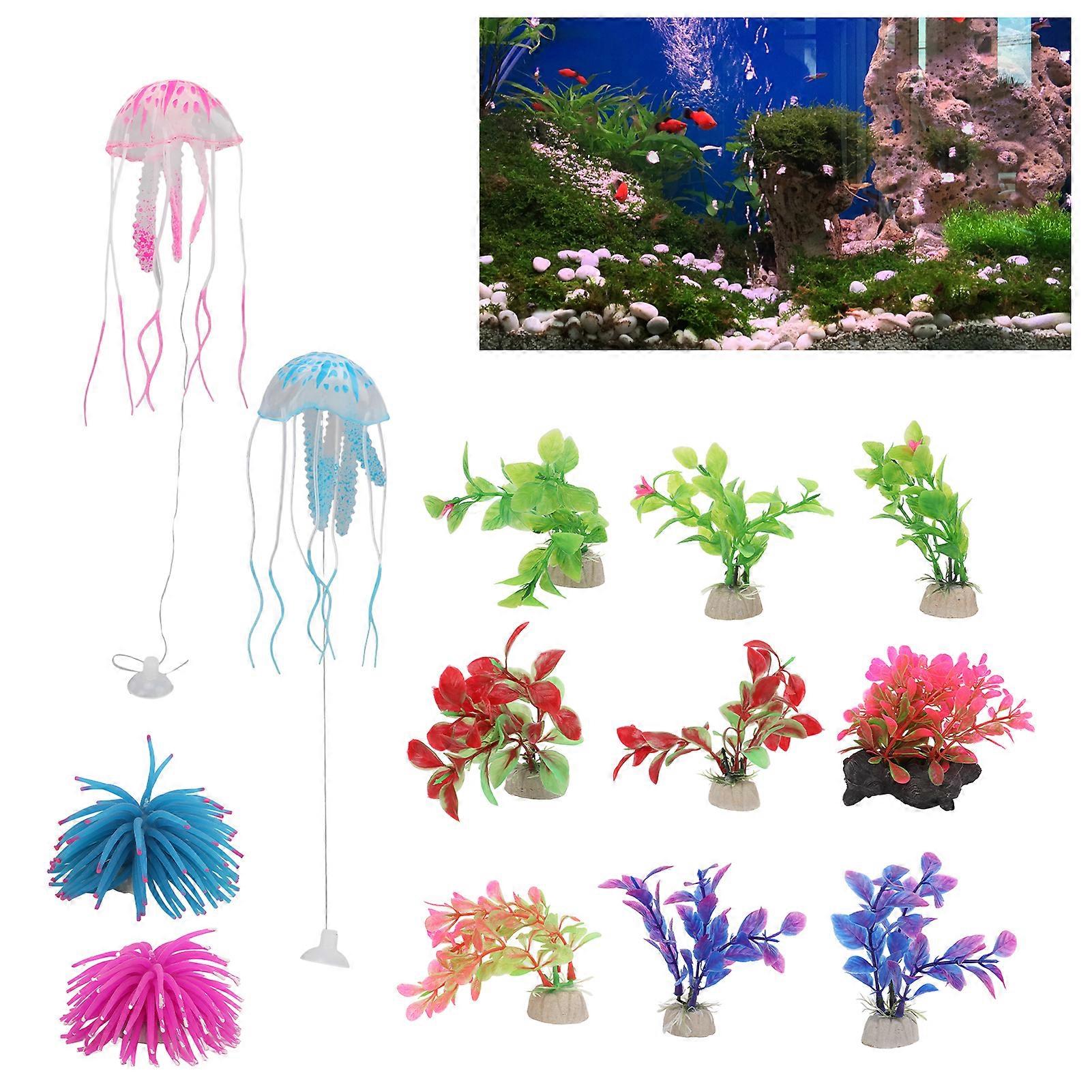 13Pcs Simulation Jellyfish Coral Aquarium Plants Plastic Decor