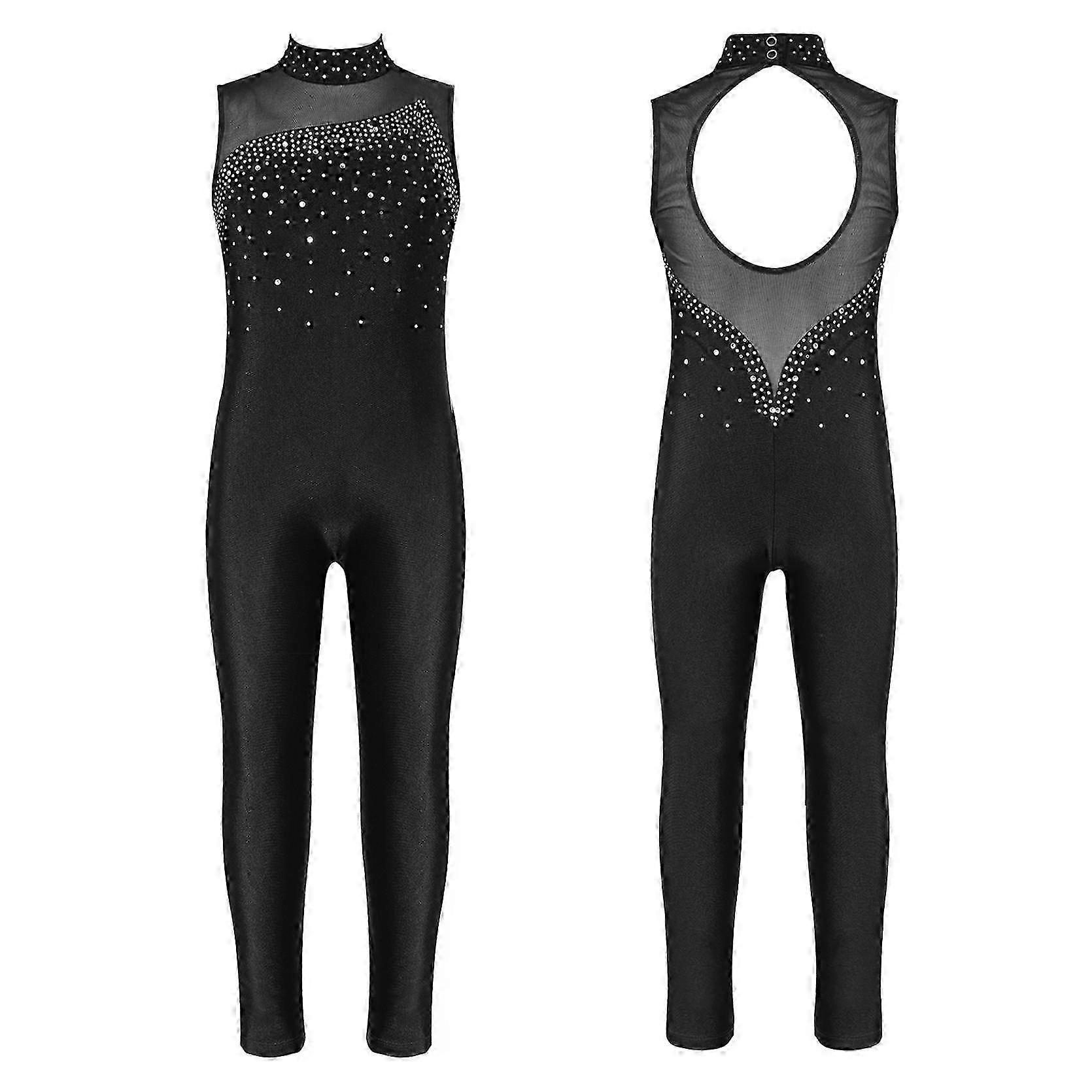 بنات بلا أكمام الباليه الرقص بذلة حجر الراين