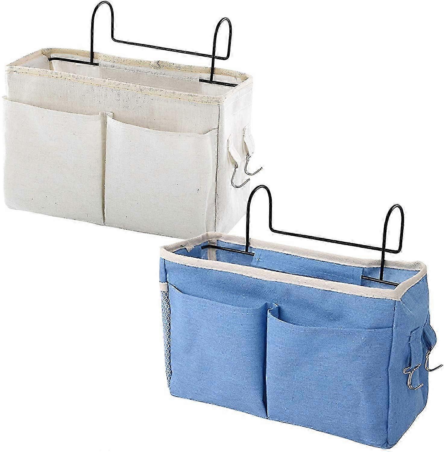 Loft Bed Storage Bedside Hanging Storage Bag, 2pcs White/Blue Bedside Hanging Bedside Basket Bedside