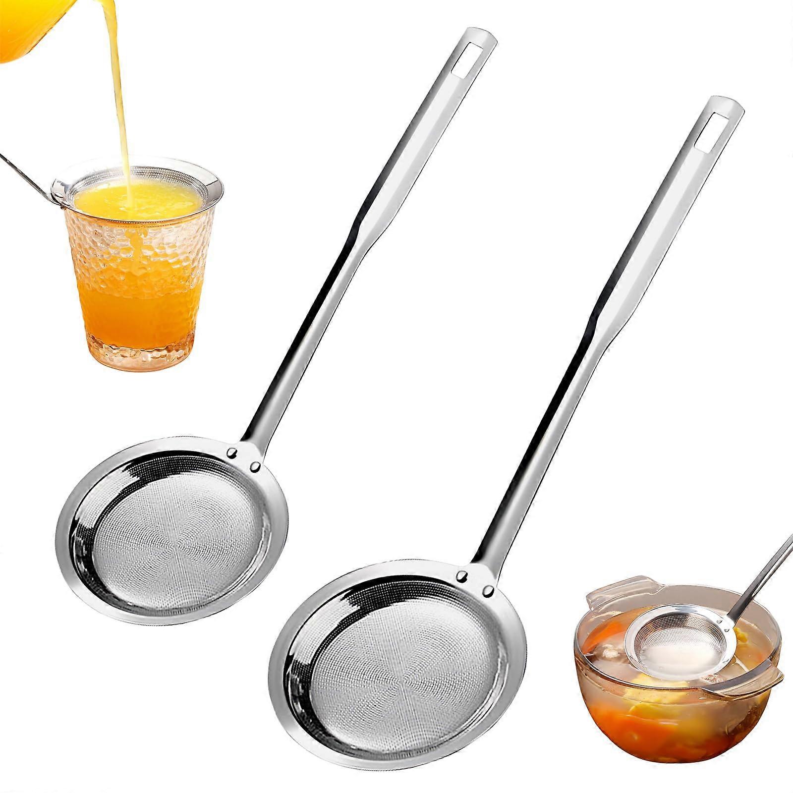 2 Set Stainless Steel Extra Fine Mesh Colander Spoon for Oil Filter Skimming Grease and Foam S + L Size