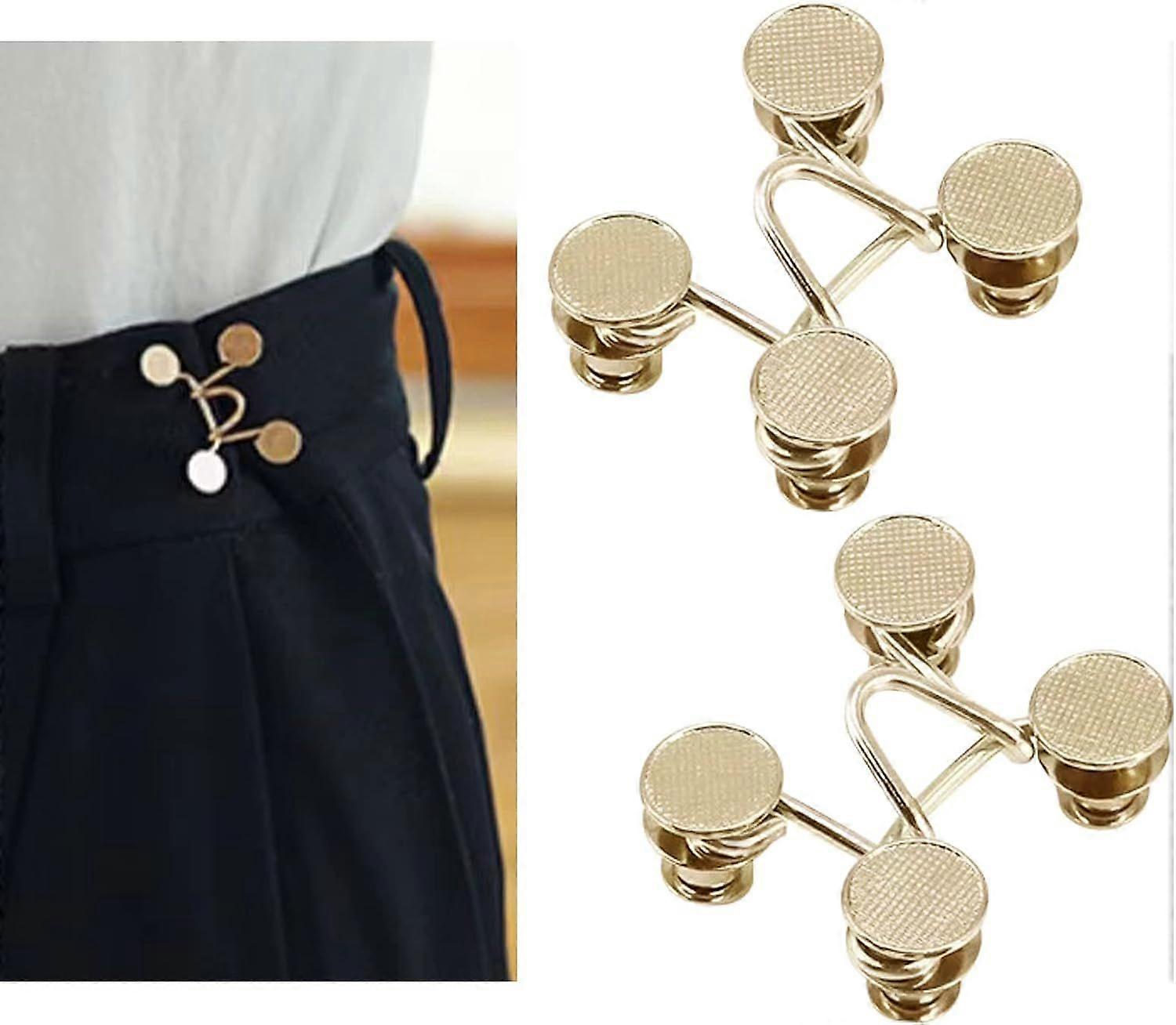 2 pcs Jean Button Pins, Adjustable Jean Button, Detachable Jean Button Pin, No Sewing Required, Perfect Fit Instant Jean Button (Golden)
