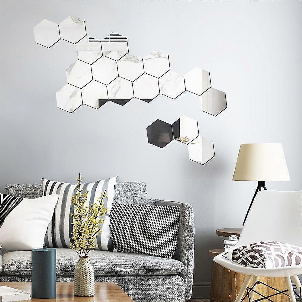 Mirror Hexagonal Wall Decals - Silver, Flexible Unglazed Lenses Decals for Home Wall Decor
