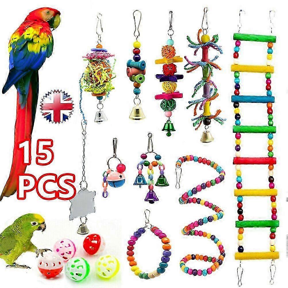 15 Pz Pappagallo Giocattoli Altalena Corda Metallica Piccola Scala Stringa di Campane Set di Perline di Legno