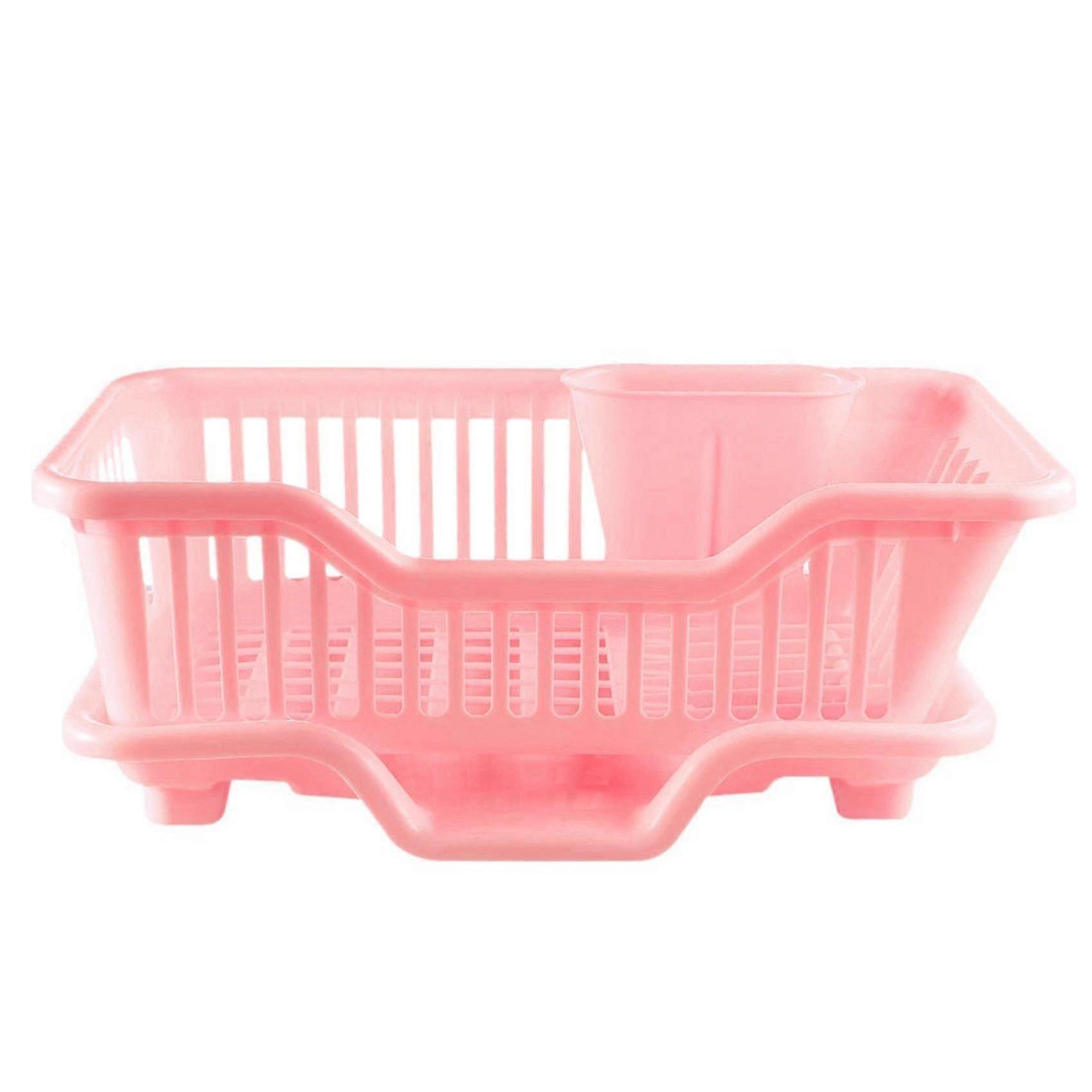 Plastic Kitchen Sink Dish Drainer Set 17.5 x 9.5 x 7INCH (Pink) yuante
