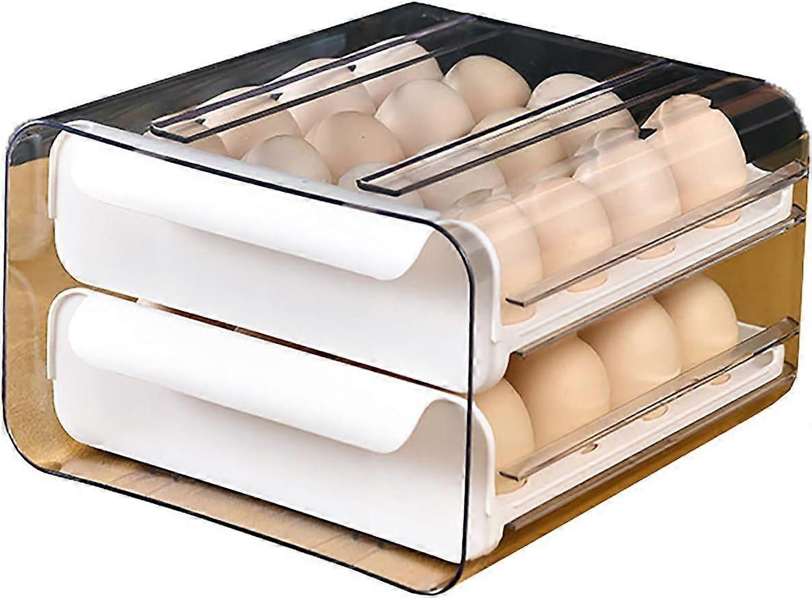 Kitchen Portable Drawer Type Transparent Double Layer 32 Grid Egg Storage Box (White)